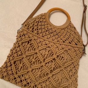 Crossi Knit Bag/Brown/Wooden Handles/Lined & Zips